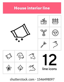 Household and nature icons. Set of line icons on white background. Animal, grocery, equipment. Housekeeping concept. Vector illustration can be used for topics like nature, homegrown