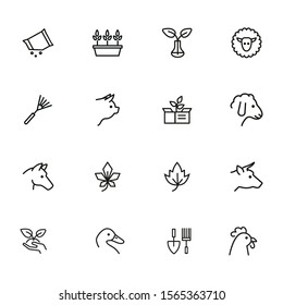 Household and nature icons. Set of line icons on white background. Animal, grocery, equipment. Housekeeping concept. Vector illustration can be used for topics like nature, homegrown