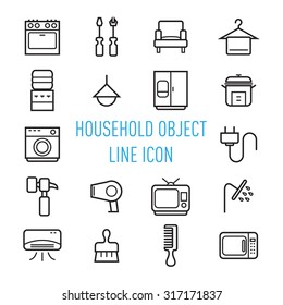 household object line icon isolated on white background 