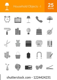 Household Objects Flat Greyscale Icons