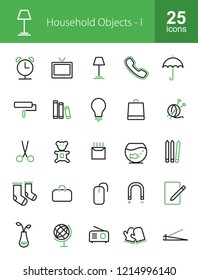 Household Objects Line Green & Black Icons