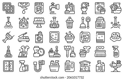 Household occupations icons set outline vector. Clean surface. Sanitary hygiene