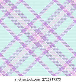 Fondo de patrón de hogar sin costuras, textil de comprobación de Vector de pista. Textura uniforme de tartán de tela escocesa en paleta de colores claros y violetas.