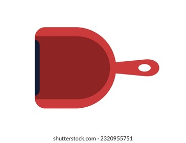 Household red scoop sticker concept. Inventory for cleaning and hygiene, sweeping dust. Cleanliness and hygiene, domestic chores. Cartoon flat vector illustration isolated on white background