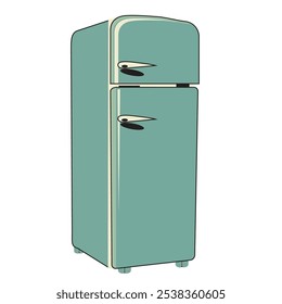 Refrigerador doméstico em estilo retrô. Ilustração vetorial.