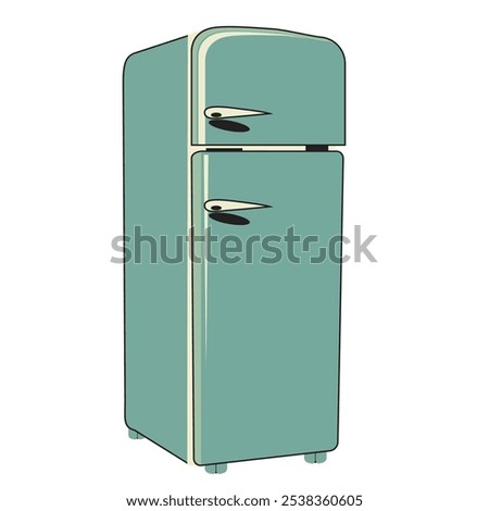 Household refrigerator in retro style. Vector illustration.