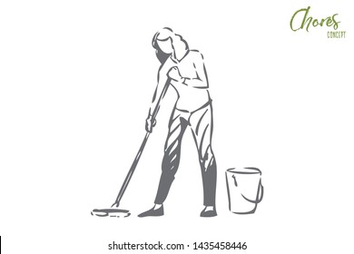 Household responsibilities concept sketch. Isolated vector illustration