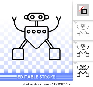 Household Robot thin line icon. Outline sign of android. Toy linear pictogram with different stroke width. Simple vector symbol, transparent background. Robot editable stroke icon without fill