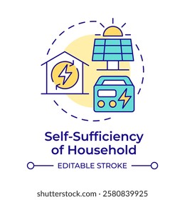 Household self sufficiency multi color concept icon. Solar panels, green energy. Electricity, power. Round shape line illustration. Abstract idea. Graphic design. Easy to use in infographic