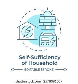 Household self sufficiency soft blue concept icon. Solar panels, green energy. Electricity, power. Round shape line illustration. Abstract idea. Graphic design. Easy to use in infographic