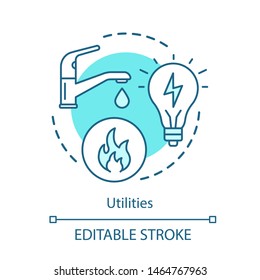 Household Services Concept Icon. Public Utilities, Water, Electricity Supply Idea Thin Line Illustration. Natural Gas, Apartment Heating System. Vector Isolated Outline Drawing. Editable Stroke
