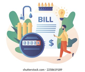 Household services. Utility bills. Regular payments as gas, water, electricity, heating. Saving resources concept. Modern flat cartoon style. Vector illustration on white background
