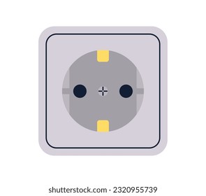 Concepto de pegatina de enchufe de los hogares. Electricidad, voltaje y energía. El inventario de las viviendas y la decoración. Afiche o cartel para el sitio web. Dibujo vectorial plano de dibujos animados aislado en fondo blanco