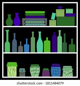 Household stuff shelf. Set of household items and  homemade flat vector illustration. Element of interior.
