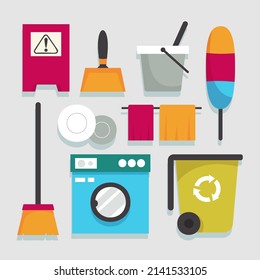 Household supplies and cleaning elements. Vector illustration.