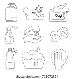 household supplies and cleaning flat icons 