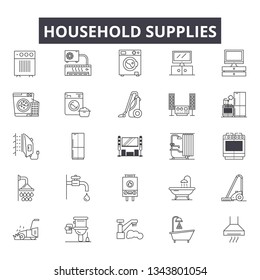 Household supplies line icons for web and mobile design. Editable stroke signs. Household supplies  outline concept illustrations