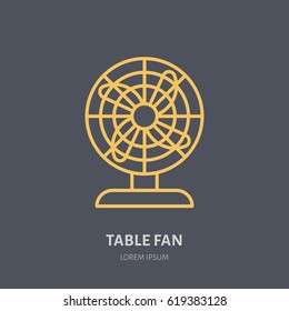 Household supply line logo. Flat sign of table fan. Logotype for house appliances store, ventilation shop.