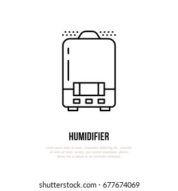 Household supply line logo. Flat sign of humidifier, climate equipment. Logotype for ventilation shop.