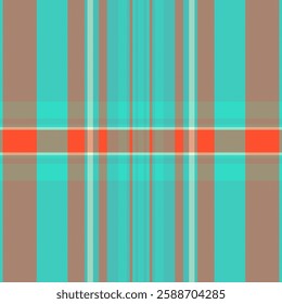 Household texture vector fabric, 60s plaid textile pattern. Rectangle seamless tartan check background in teal and red colors.