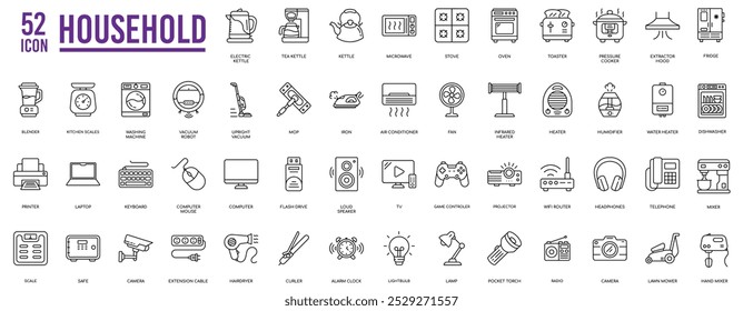 Household thin line web icon set.