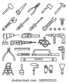 Household tools vector isolated outline icons set