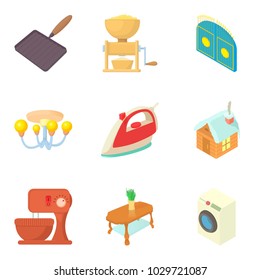 Household utensils icons set. Cartoon set of 9 household utensils vector icons for web isolated on white background