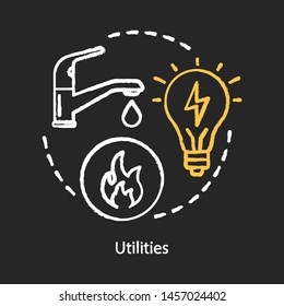 Household Utilities Chalk Concept Icon. Public Housing Services, Water, Electricity, Power Supply Idea. Natural Gas, Apartment Heating System. Vector Isolated Chalkboard Illustration