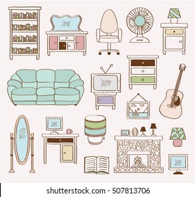 Household vector icons handmade style