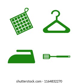 household vector icons set. with oven mitts, hanger, spatula and iron in set