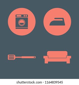 household vector icons set. with washer, spatula, sofa and iron in set