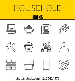household vector line icons set. sink, teapot and underground Icons. Thin line design. Modern outline graphic elements, simple stroke symbols stock illustration