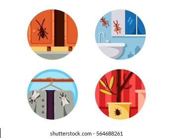 Household vermin set icons