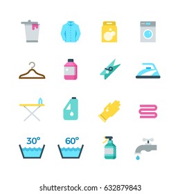 Household washing, drying and laundry vector flat icons