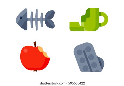 Household waste garbage icons vector illustration trash recycling ecology environment isolated recycle concept plastic paper symbol can bin eco