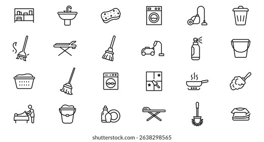 Household-Chores outline or line icon design bundle.