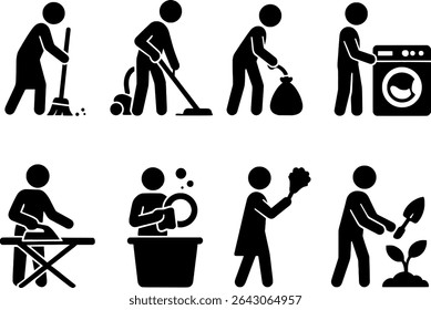 Household-Chores-Silhouettes Black and White Illustration