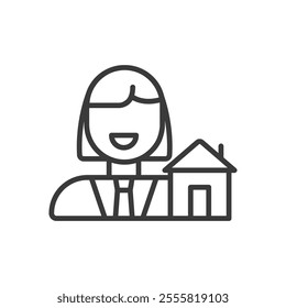 Housekeeper agent, icon in line design. Housekeeper, agent, cleaning, service, staff, uniform, housemaid on white background vector. Housekeeper agent editable stroke icon