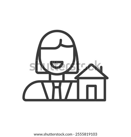 Housekeeper agent, icon in line design. Housekeeper, agent, cleaning, service, staff, uniform, housemaid on white background vector. Housekeeper agent editable stroke icon