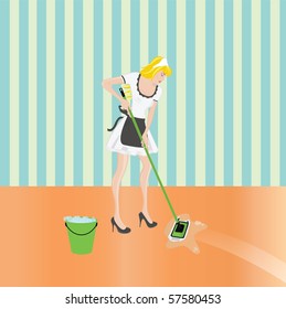 Housekeeper cleaning in the room