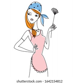 Housekeeper girl character. Spring cleaning concept. vector illustration. 
