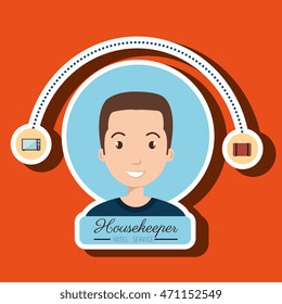 housekeeper man service icon vector illustration design