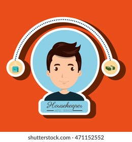 housekeeper man service icon vector illustration design