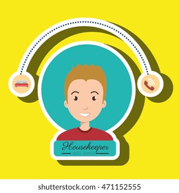 housekeeper man service icon vector illustration design