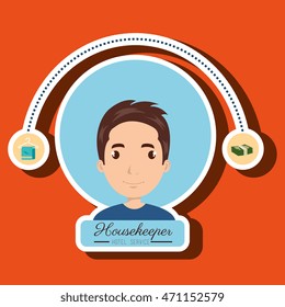 housekeeper man service icon vector illustration design