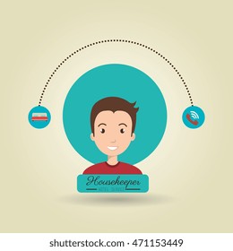 housekeeper man service icon vector illustration design