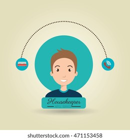 housekeeper man service icon vector illustration design
