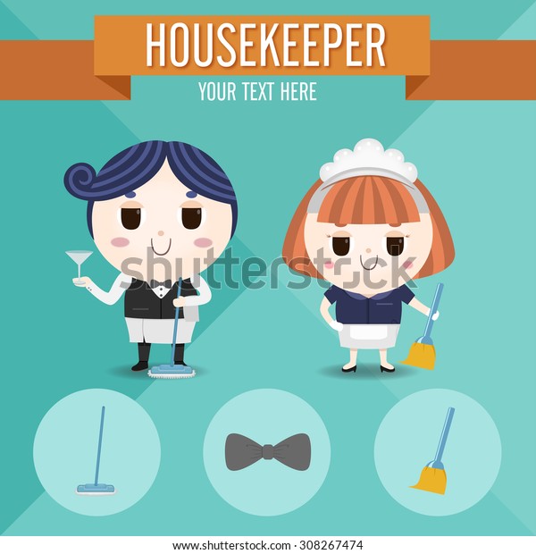 housekeeper occupation character female male cartoon stock housekeeper career