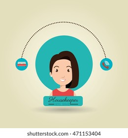 housekeeper woman service icon vector illustration design