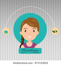 housekeeper woman service icon vector illustration design